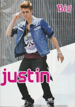 Justin Bieber teen magazine pinup clipping pop singer Big full body hand on head