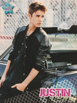 Justin Bieber teen magazine pinup clipping pop singer chain fence side profile M