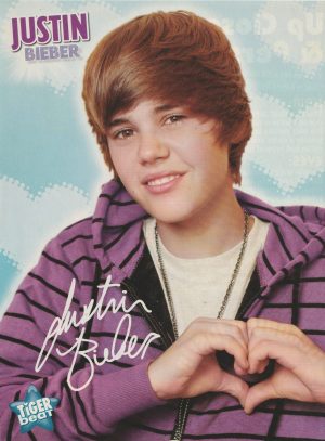 Justin Bieber teen magazine pinup clipping child star purple hoodie heart young