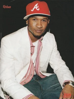 Usher teen magazine pinup clipping red hat jeans lips Tiger Beat Pix R and B