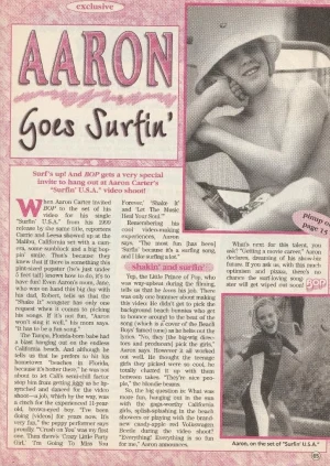 Aaron Carter teen magazine pinup clipping shirtless beach Goes Surfin Bop RIP