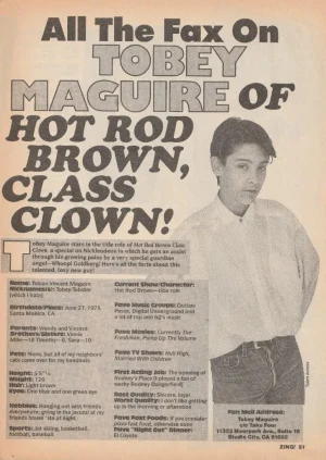 Tobey Maguire teen magazine pinup clipping young boy Zing Spiderman child star