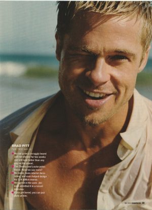 Brad Pitt teen magazine pinup clipping vintage open shirt beach idols rare pix