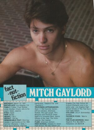 Mitch Gaylord teen magazine pinup clipping modeling jeans shirtless 2 sides 80's pix