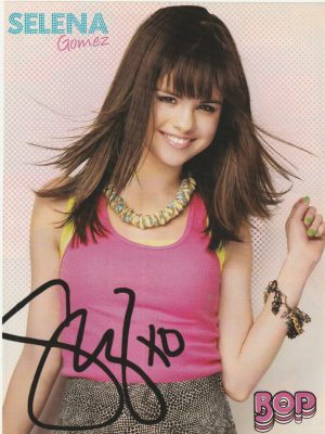 Selena Gomez teen magazine pinup clipping cutting pink shirt windy hair Bop Pix