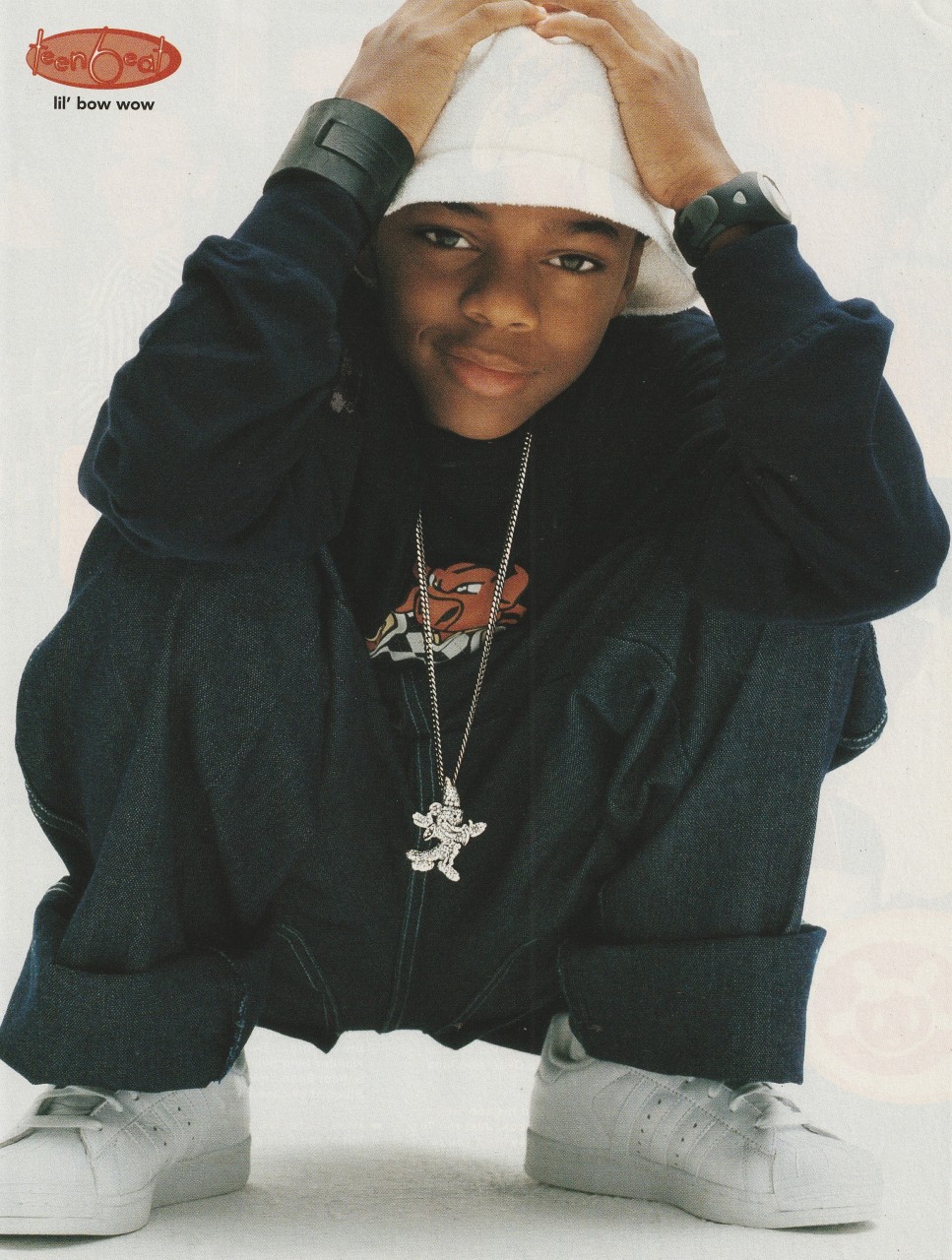 Bow Wow teen magazine pinup clipping cutting squatting jeans Teen Beat white hat
