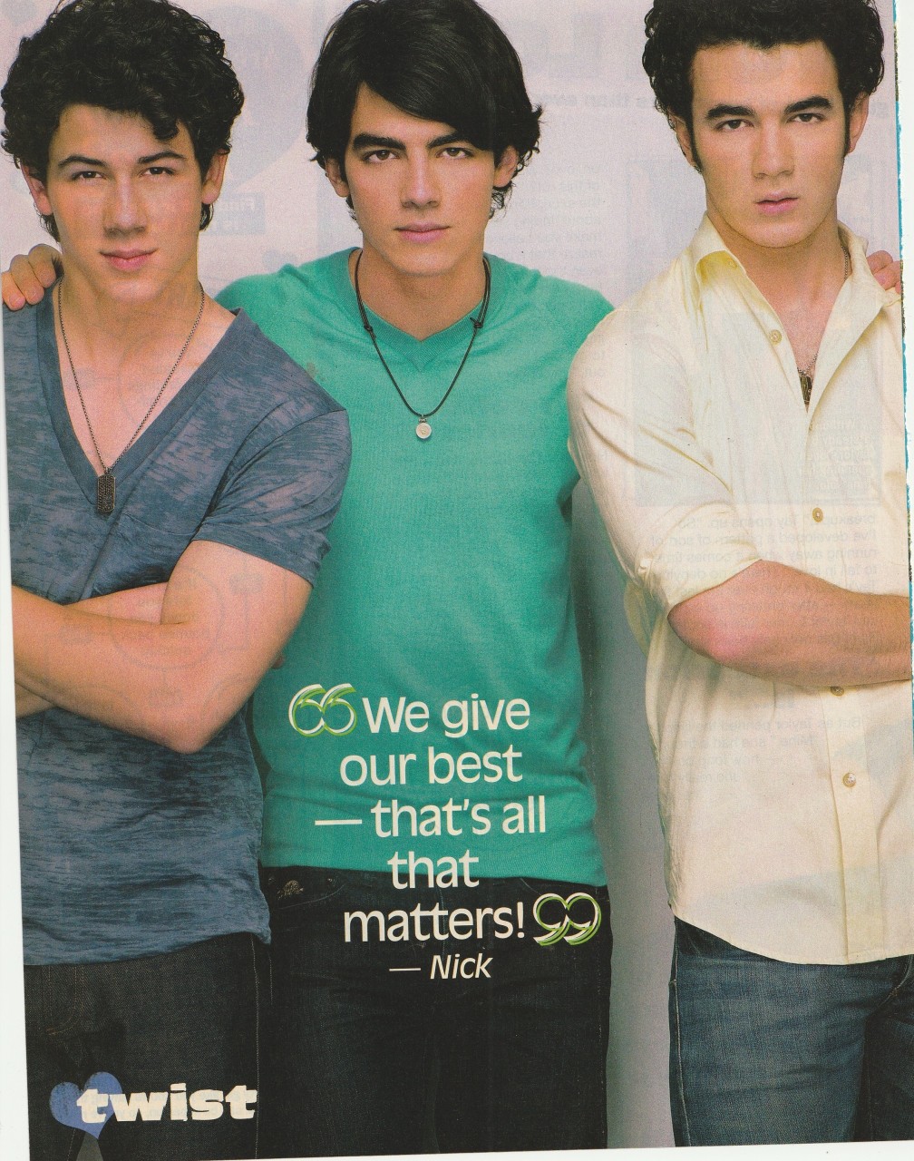 Jonas Brothers teen magazine pinup clipping cutting crossed arms Twist Pix