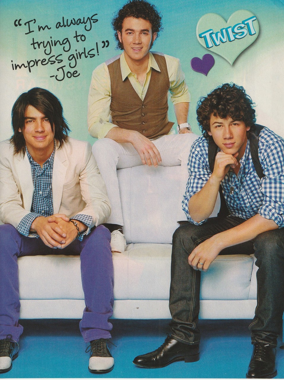 Jonas Brothers teen magazine pinup clipping cutting Twist white couch Pix boys