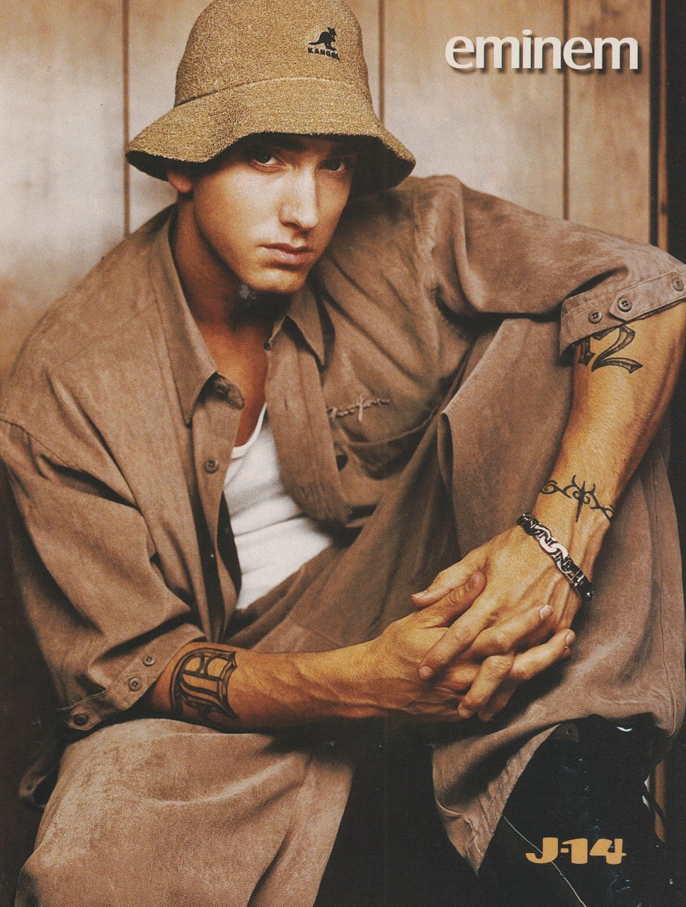 Eminem teen magazine pinup clipping cutting tattoos hat brown pants J-14 Pix