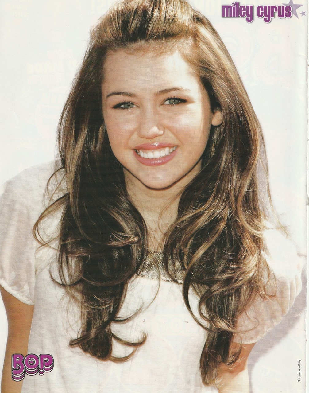 Miley Cyrus teen magazine pinup clipping young Hannah Montana Bop white shirt long hair Pix