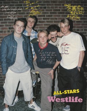 Westlife teen magazine pinup clipping brick wall All-Stars rare pix boys modeling