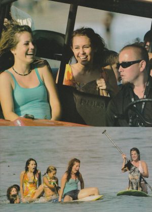 Miley Cyrus Nick Jonas teen magazine pinup clipping car friends beach waves Pix