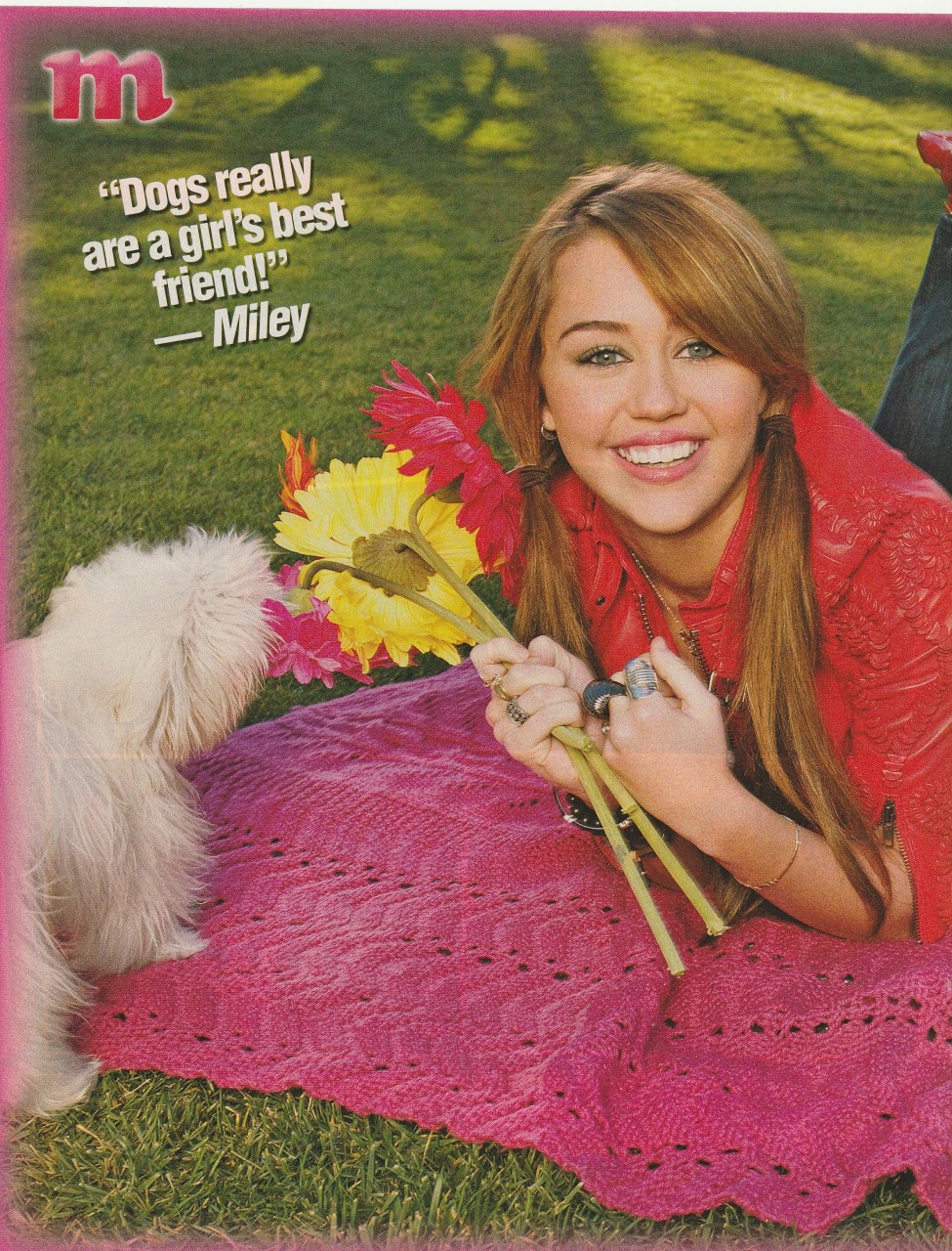 Miley Cyrus teen magazine pinup clipping M Puppy Hannah Montana Pink blanket Pix
