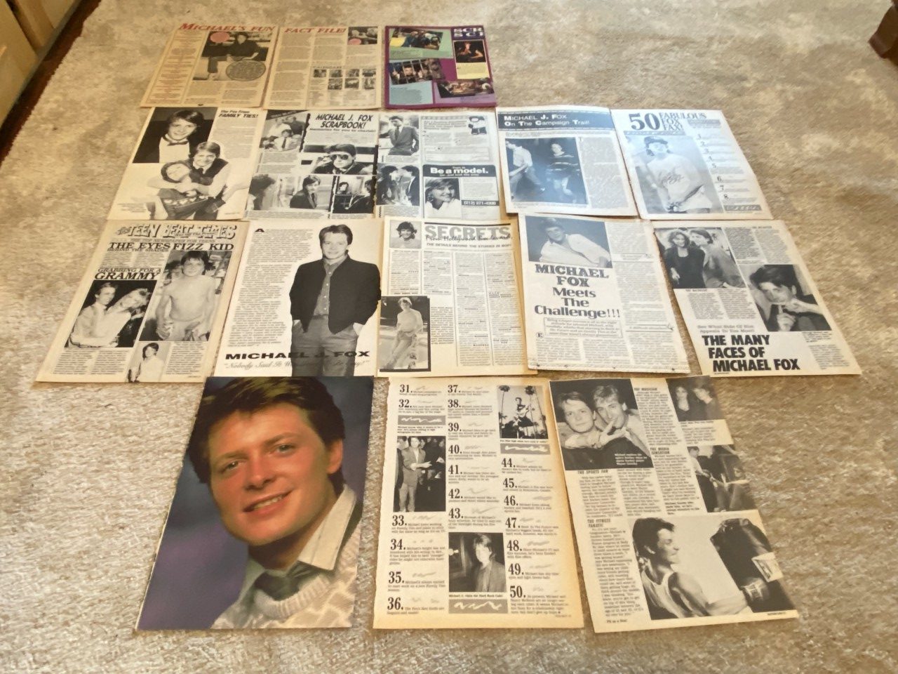Michael J. Fox teen magazine pinup poster clippings lot 16 mag Bop Teen Beat Pix