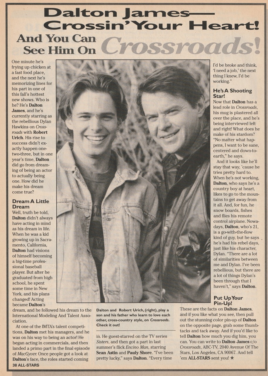 Dalton James teen magazine pinup clipping cutting Crossroads Pix Teen Beat