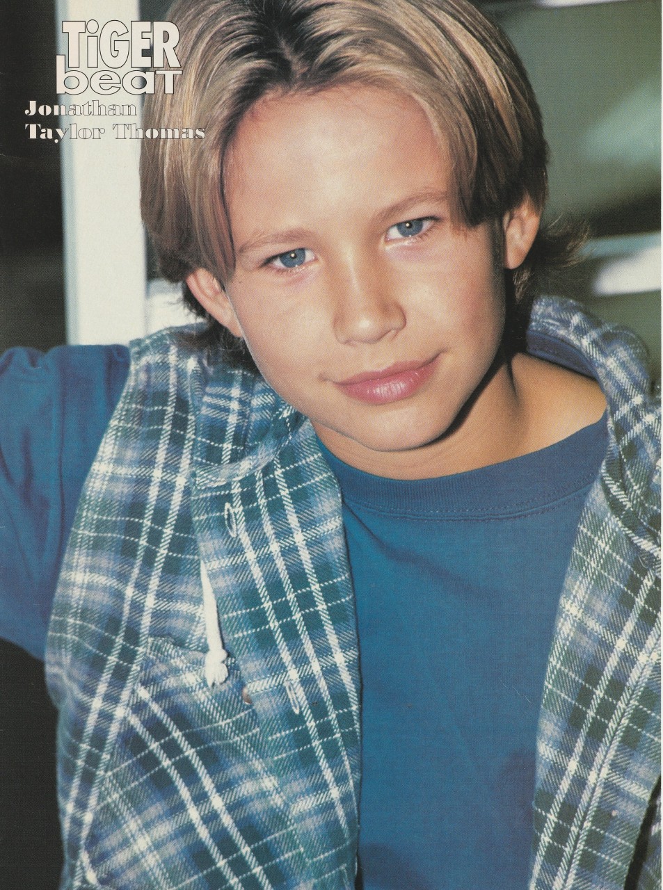 Jonathan Taylor Thomas AJ Langer teen pinup clipping headshot blue shirt JTT