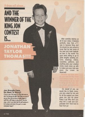 Jonathan Taylor Thomas teen magazine pinup clipping vintage Tutti Frutti suit
