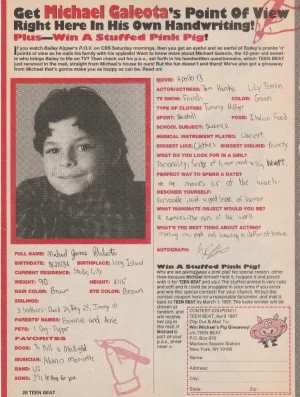 Michael Galeota Nate Richert teen magazine pinup clipping vintage handwriting