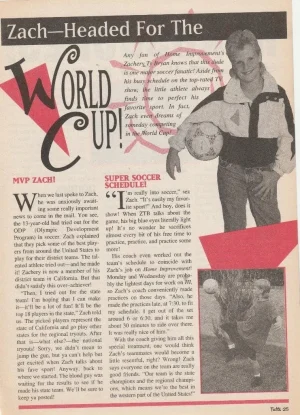 Zachery Ty Bryan teen magazine pinup clipping vintage soccer shorts Tutti Frutti