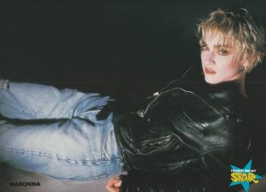 Madonna teen magazine pinup clipping laying down leather jacket Bop sexy pix