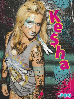 Kesha teen magazine pinup clipping gold shorts sparkle J-14 Vintage Pix Singer