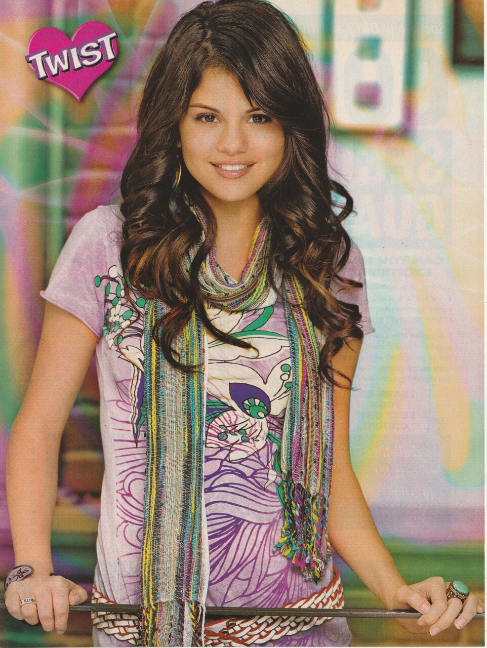 Selena Gomez teen magazine pinup clipping purple design shirt Disney Girl Pix