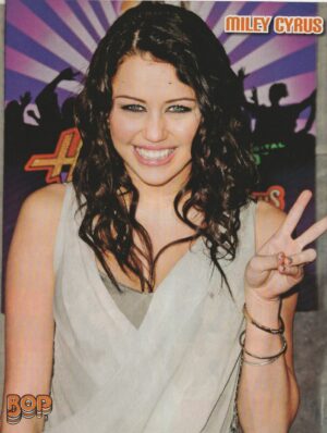 Miley Cyrus teen magazine pinup clipping grey shirt Bop peace child star Pix