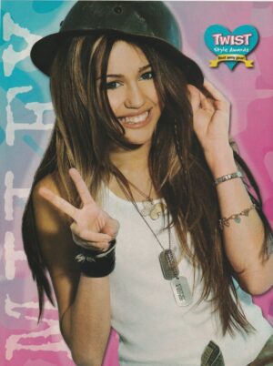 Miley Cyrus Ashley Tisdale teen magazine pinup clipping Pix Twist peace child