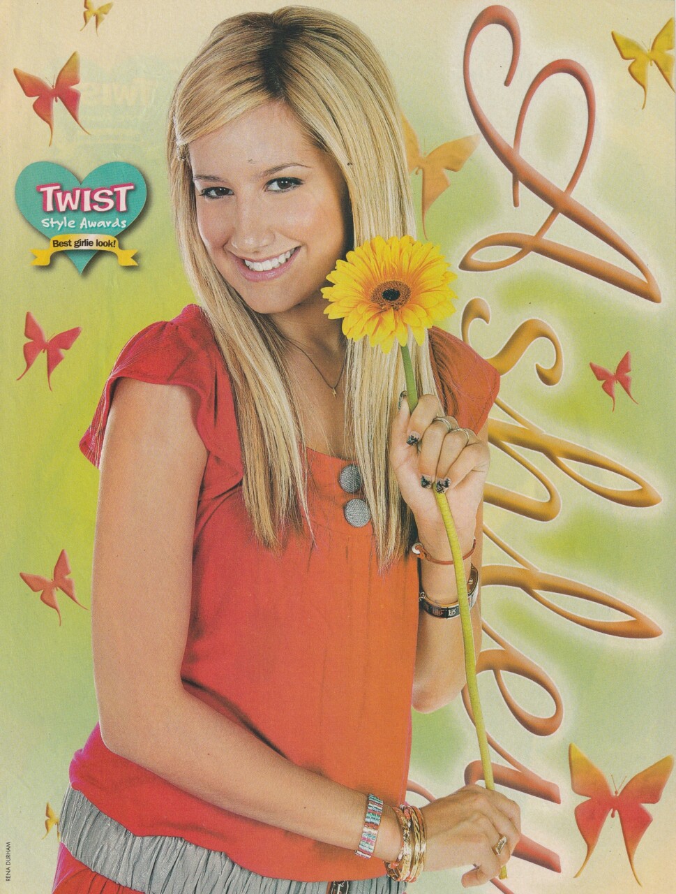 Miley Cyrus Ashley Tisdale teen magazine pinup clipping Pix Twist peace child - Image 2