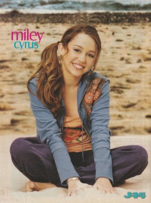 Miley Cyrus teen magazine pinup clipping beach barefoot sand J-14 vintage Pix