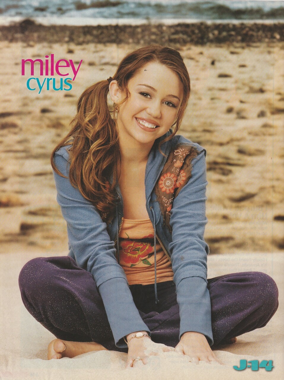 Miley Cyrus teen magazine pinup clipping beach barefoot sand J-14 vintage Pix