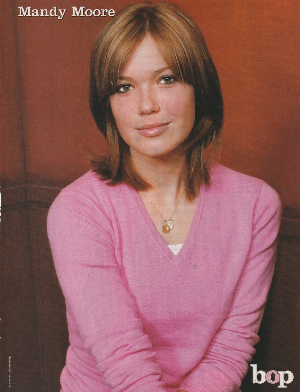 Mandy Moore Outkast teen pinup clipping young headshot pink shirt Bop Pix