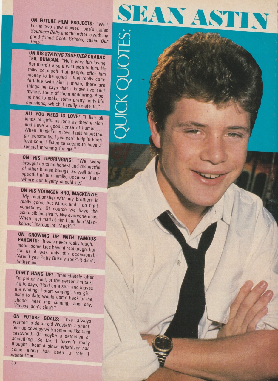 Sean Astin teen pinup clipping Tiger Beat magazine young Pix Goonies muscles - Image 2