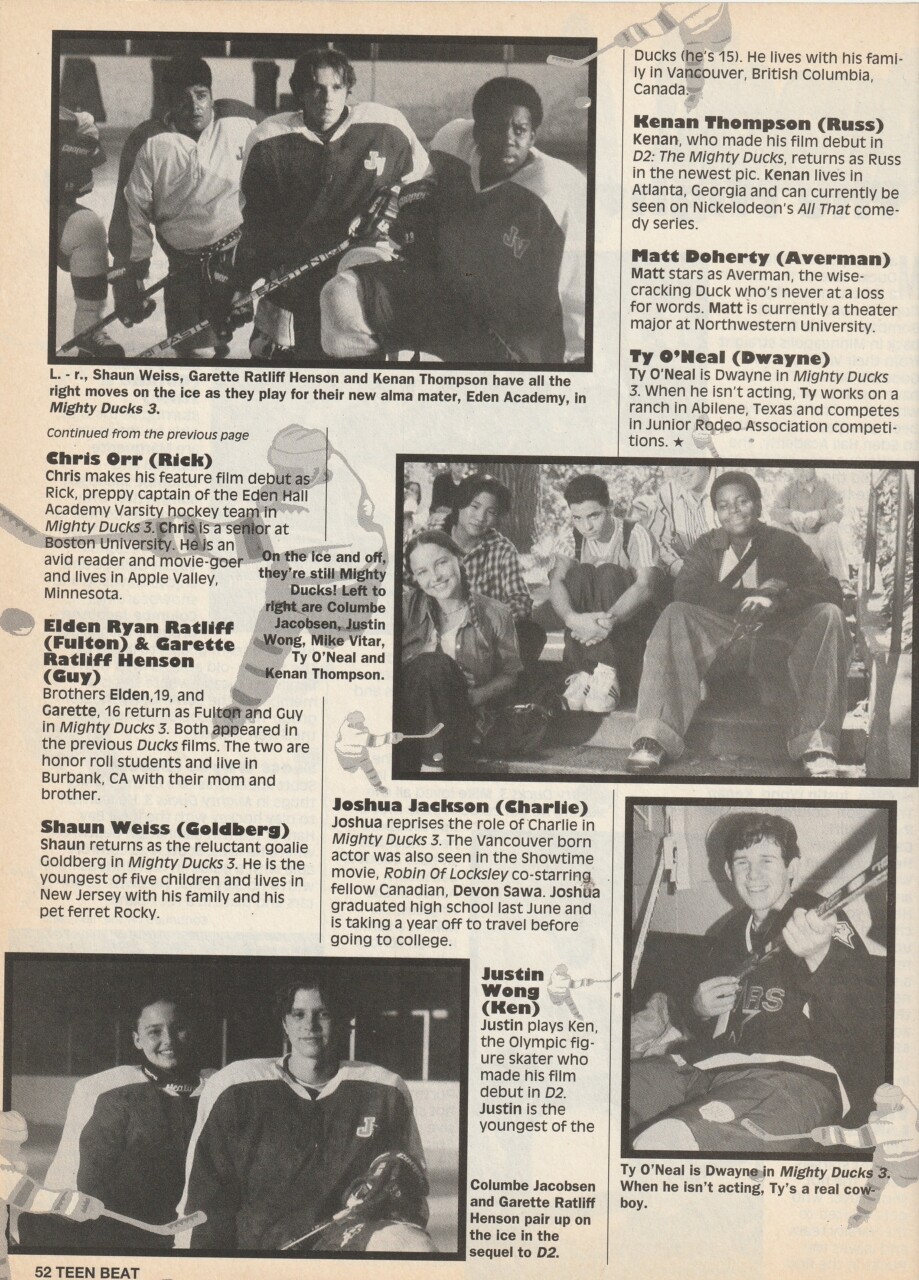 Mike Vitar Vincent Larusso Aaron Lohr Shaun Weiss teen magazine pinup clipping Mighty Ducks Cast Rare article - Image 2