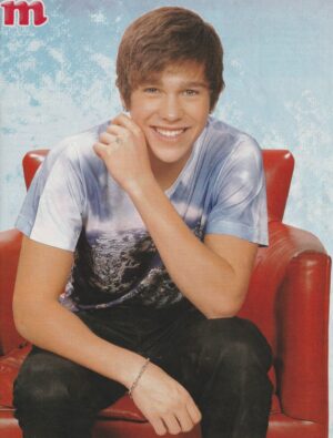 Austin Mahone teen magazine pinup clipping red chair black leather pants modeling M rare