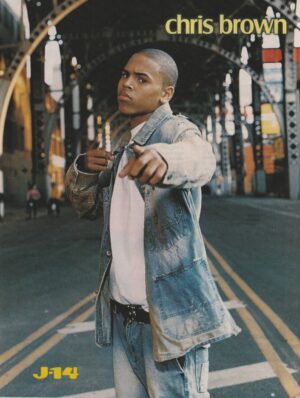 Chris Brown teen magazine pinup clipping jean jacket pointing street music star Pix