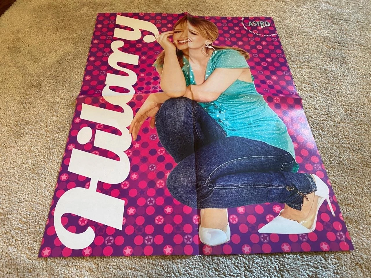 Hilary Duff Zac Efron teen magazine poster old mic squatting Astro Girl Vintage