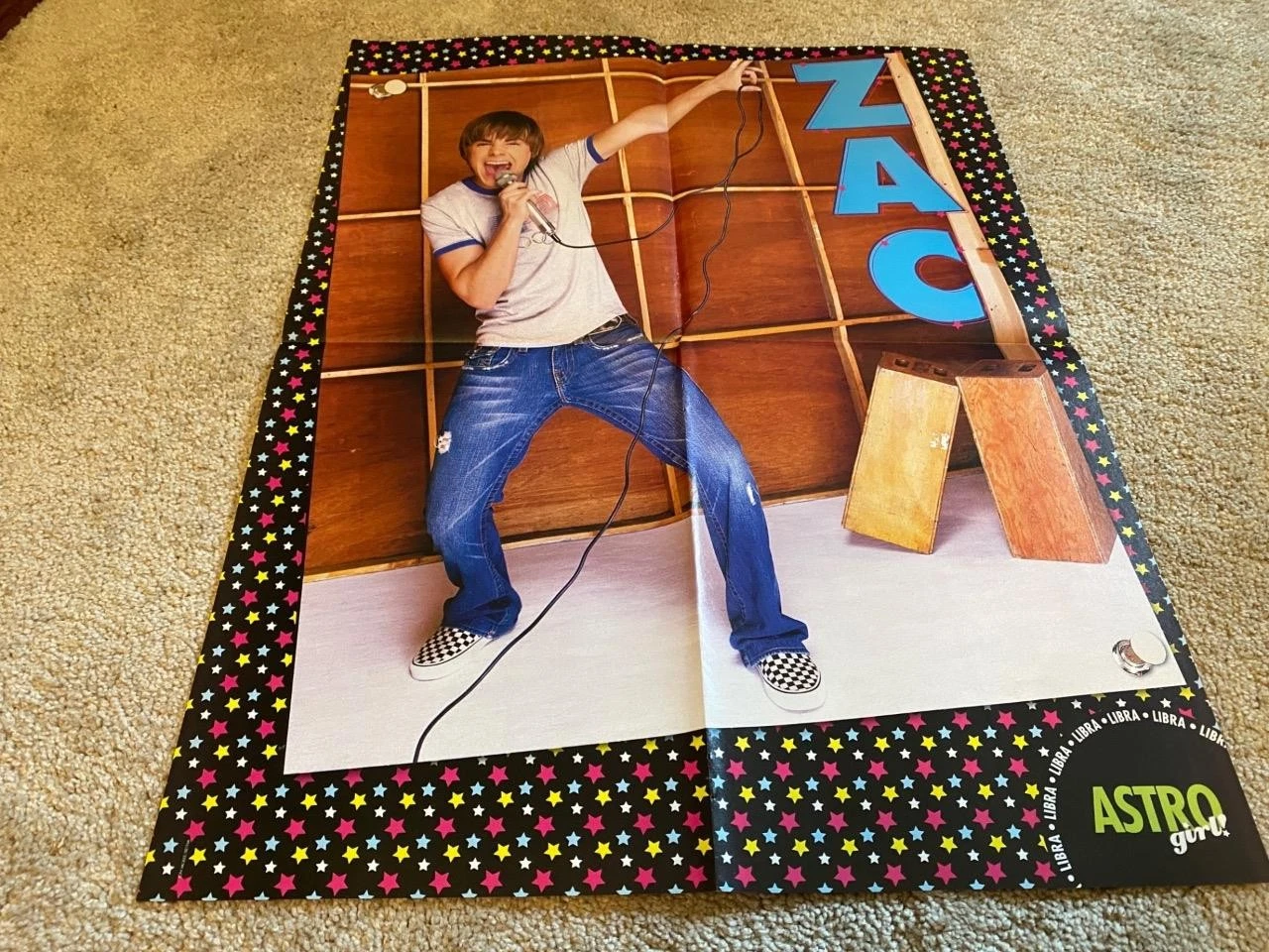 Hilary Duff Zac Efron teen magazine poster old mic squatting Astro Girl Vintage - Image 2