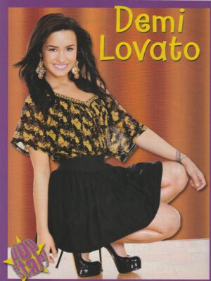 Demi Lovato teen magazine pinup clipping black skirt Pop Star squatting young