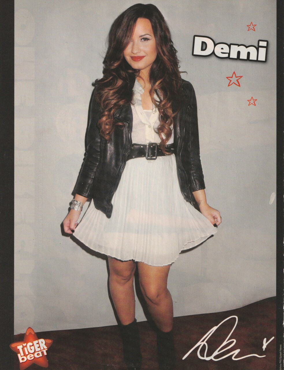 Demi Lovato teen magazine pinup clipping leather jacket white skirt teen idols pix