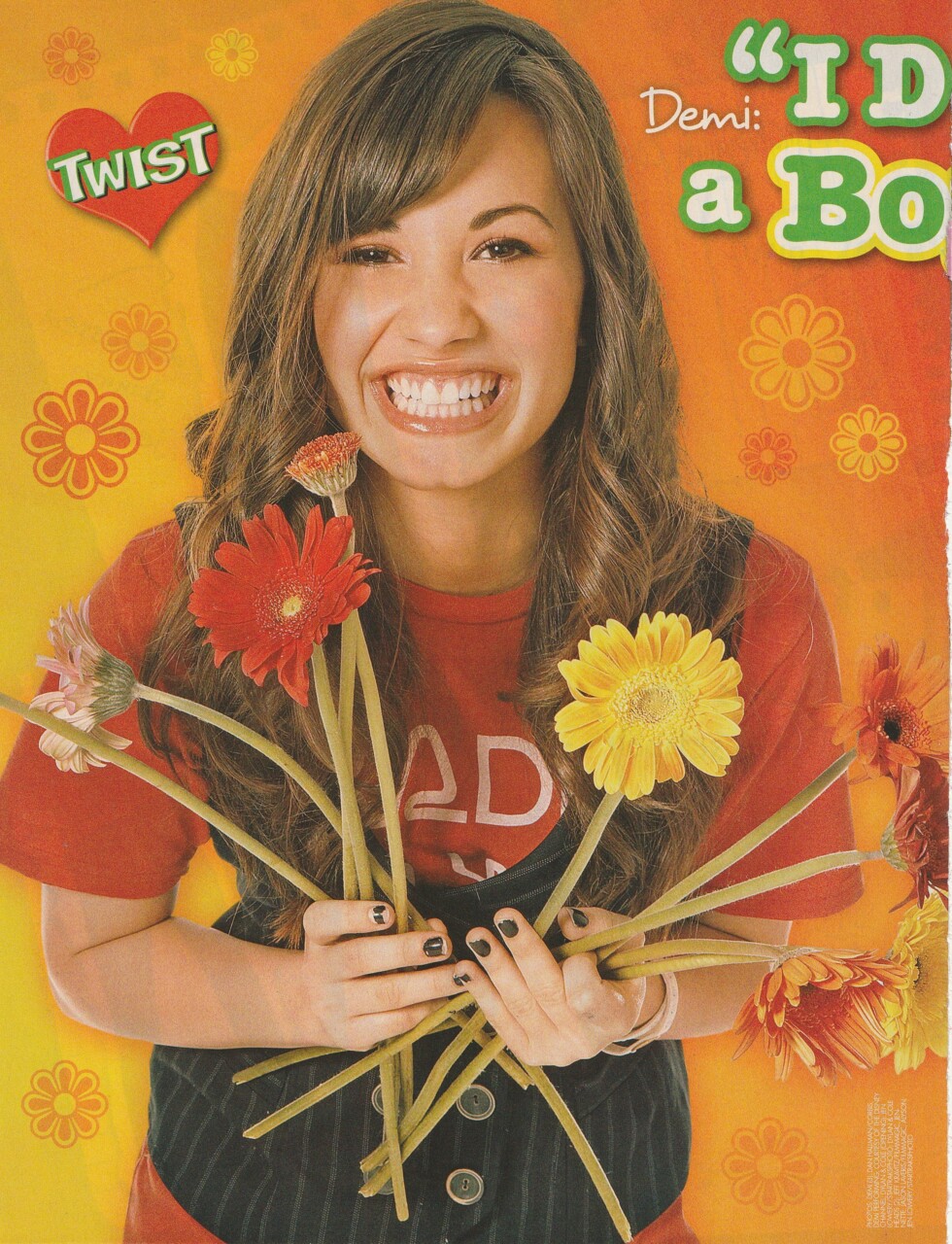Demi Lovato teen magazine pinup clipping red shirt flower Twist mag