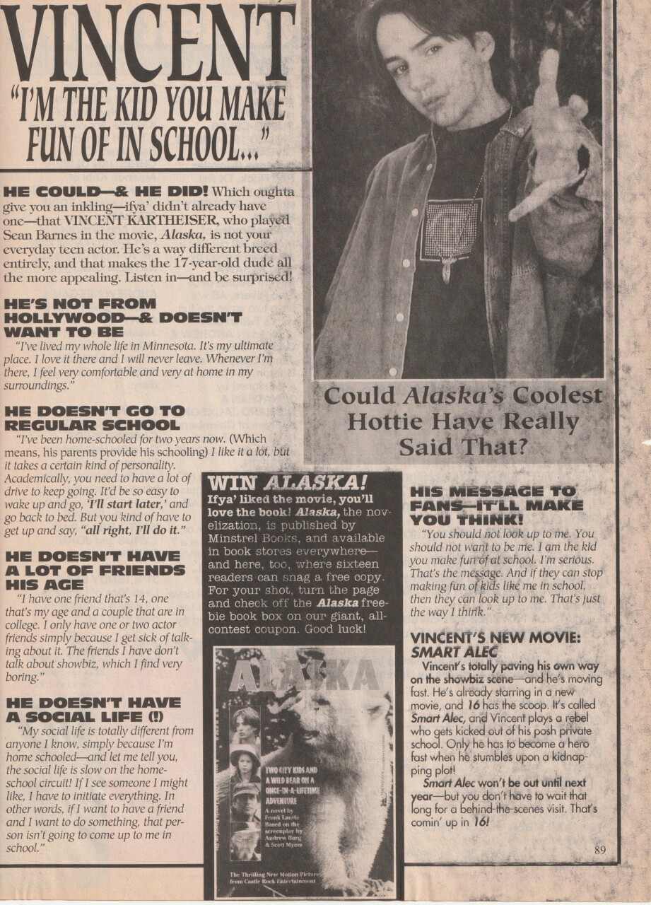 Vincent Kartheiser teen magazine pinup clipping Made fun at school 16 mag rare
