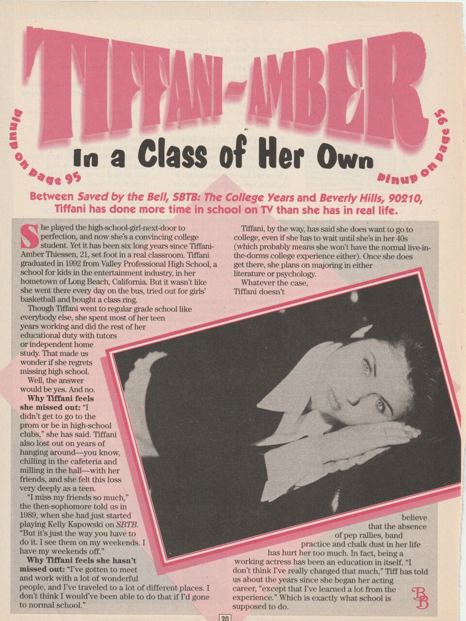 Tiffani Amber Thiessen teen magazine pinup clipping Class of her own BB 90's