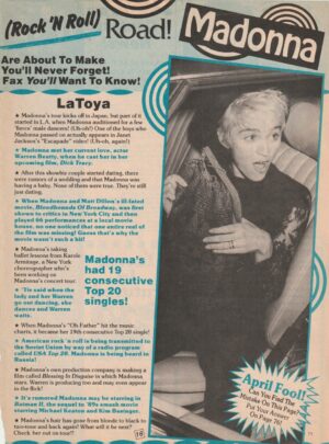 Madonna teen magazine pinup clipping article Rock N Roll 16 mag
