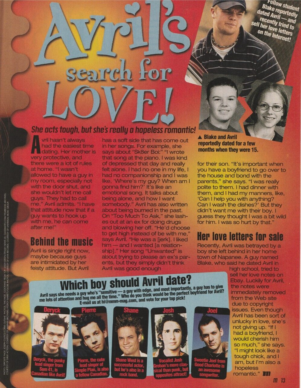 Avril Lavigne teen magazine pinup vintage clipping search for love High school pix