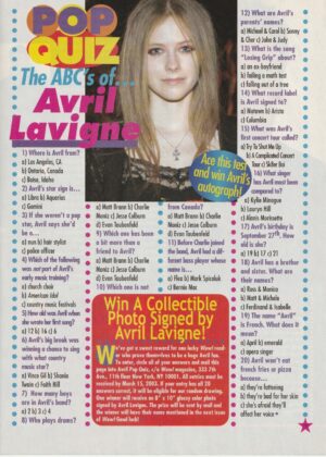 Avril Lavigne teen magazine pinup clipping Pop Quiz Rare Pix