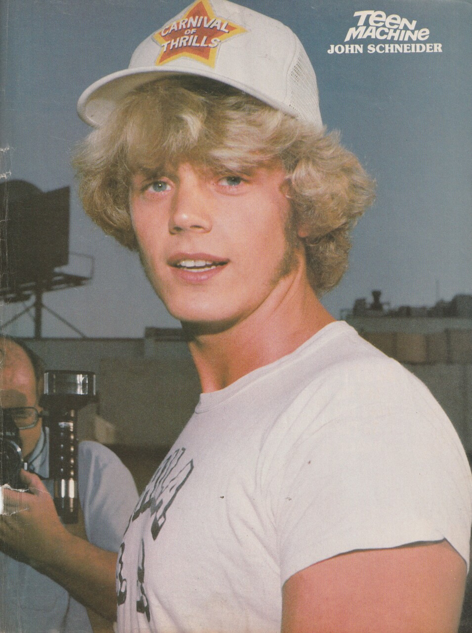 John Schneider teen magazine pinup clipping white t-shirt hat Teen Machine